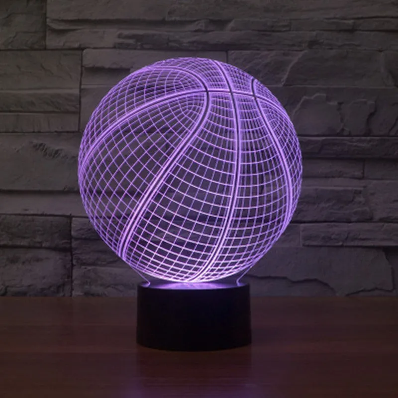 Basketball 3D Illusion Lamp with cyan light on acrylic glass showing three-dimensional effect