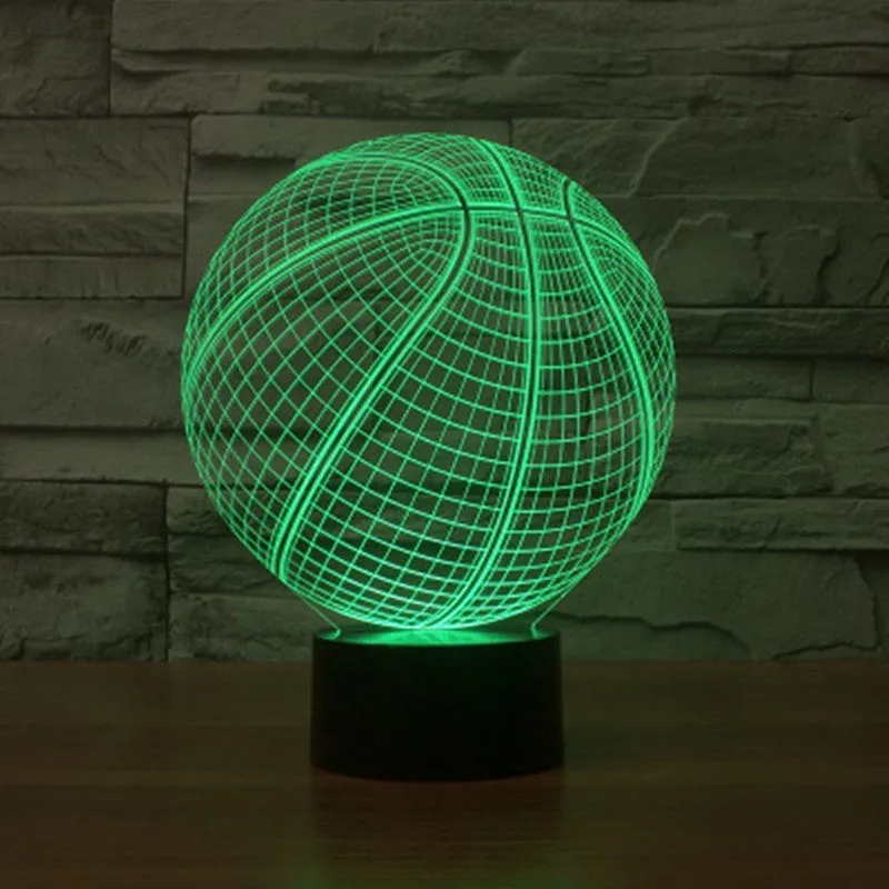 Basketball 3D Illusion Lamp with cyan light on acrylic glass showing three-dimensional effect