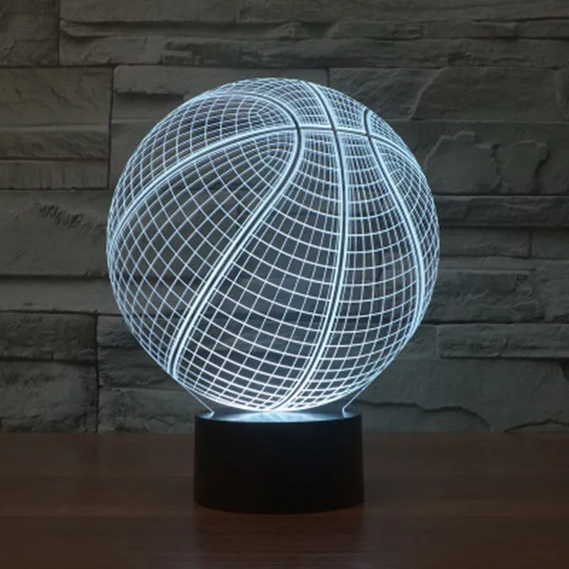Basketball 3D Illusion Lamp with cyan light on acrylic glass showing three-dimensional effect