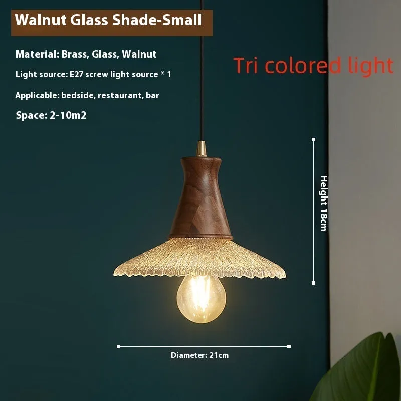 Retro wooden body and glass shade brass chandelier ceiling light fixture