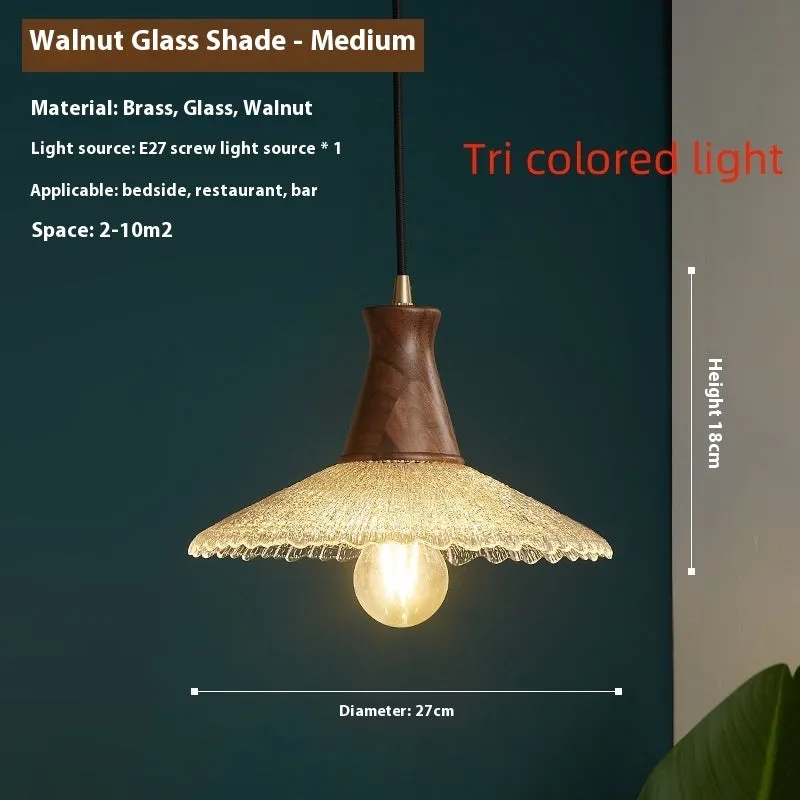 Retro wooden body and glass shade brass chandelier ceiling light fixture