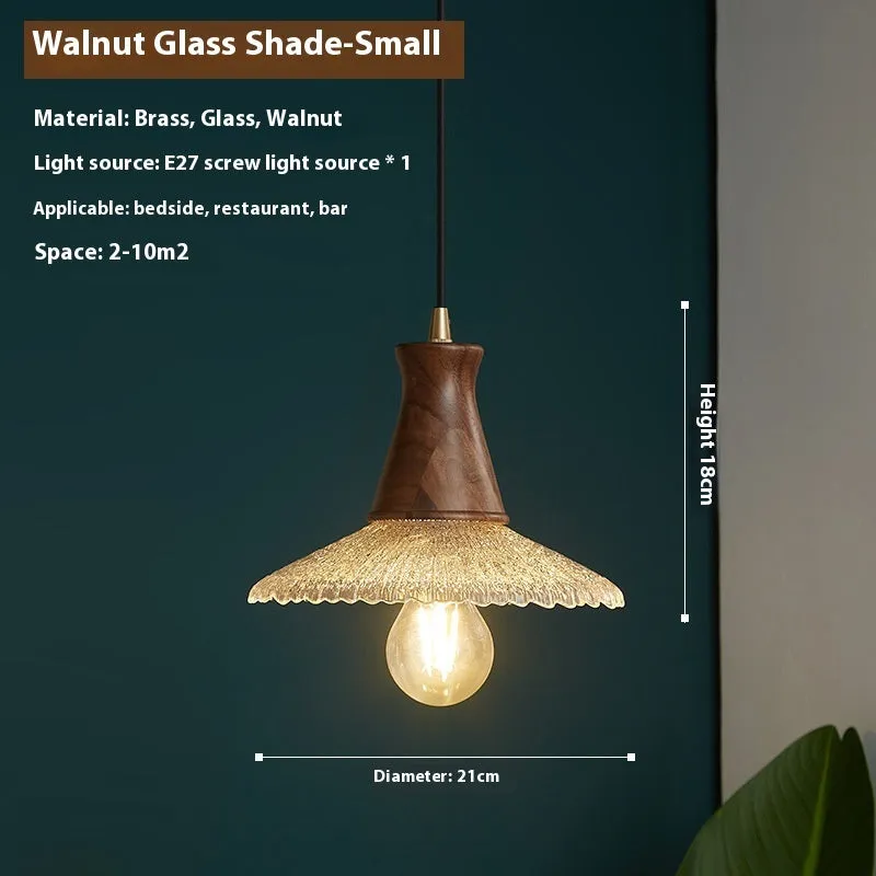 Retro wooden body and glass shade brass chandelier ceiling light fixture