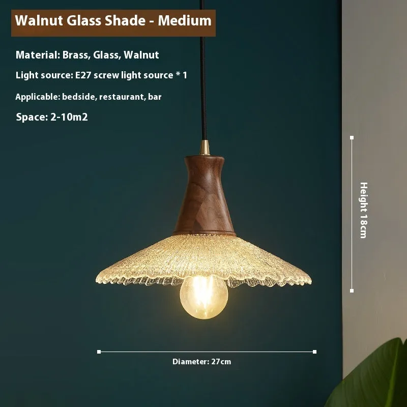 Retro wooden body and glass shade brass chandelier ceiling light fixture