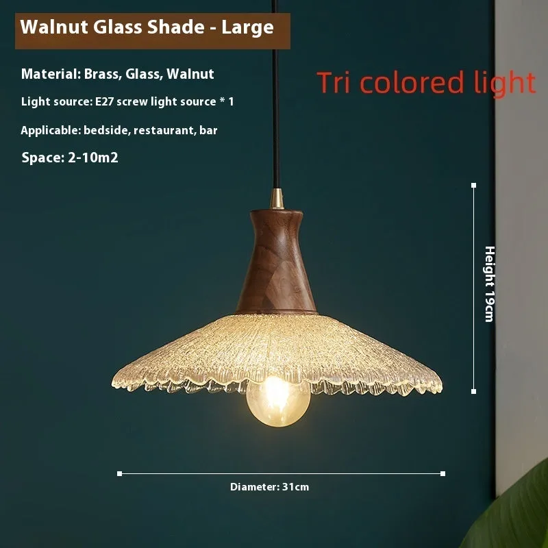 Retro wooden body and glass shade brass chandelier ceiling light fixture