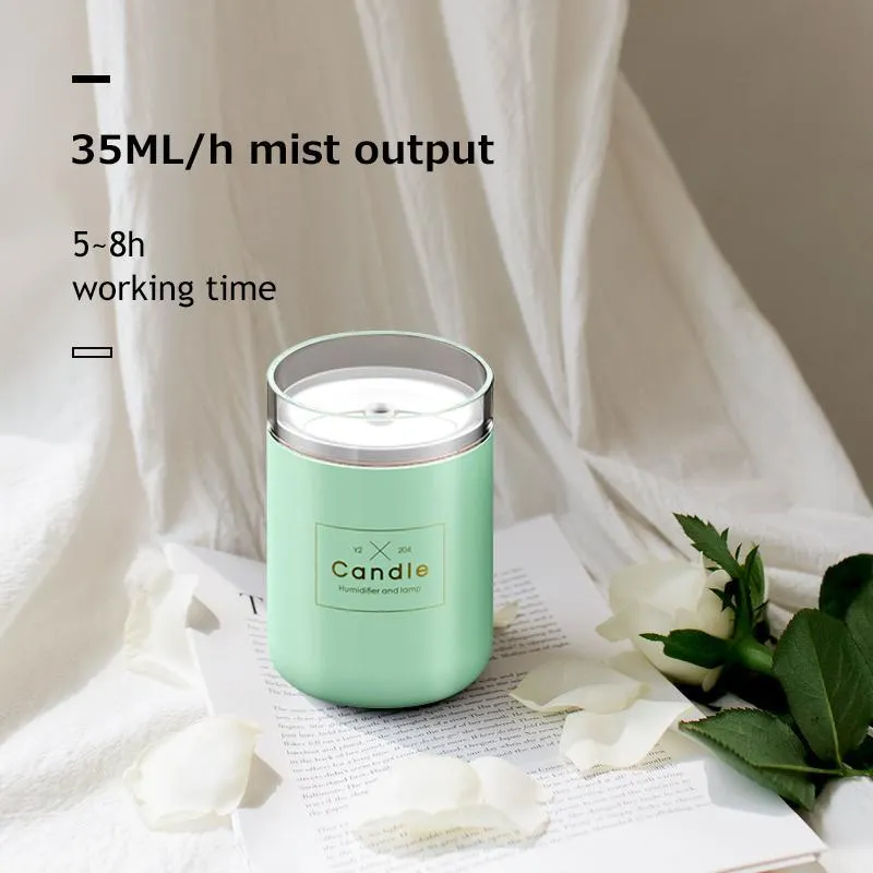 Mini USB humidifier diffuser with 260ml tank, night light, in fresh green colour