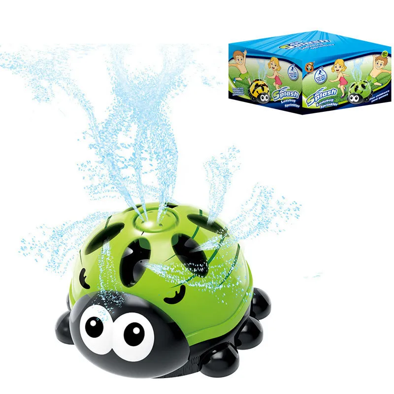 Cactus-shaped outdoor water sprinkler toy for kids on green grass with water spray