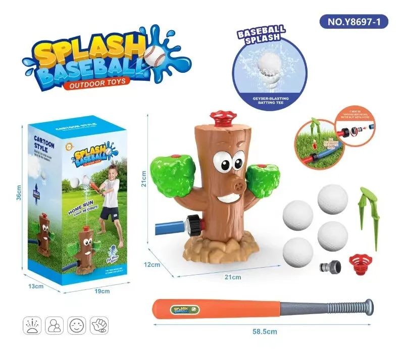 Cactus-shaped outdoor water sprinkler toy for kids on green grass with water spray