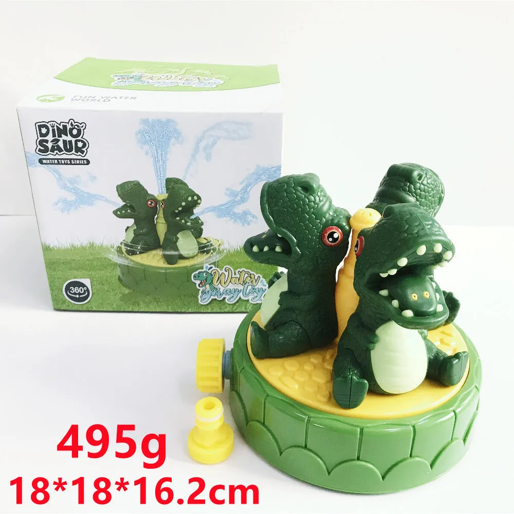 Cactus-shaped outdoor water sprinkler toy for kids on green grass with water spray