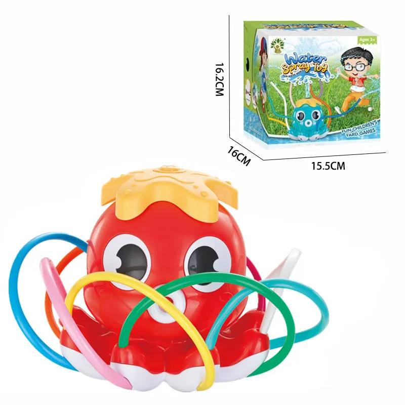 Cactus-shaped outdoor water sprinkler toy for kids on green grass with water spray