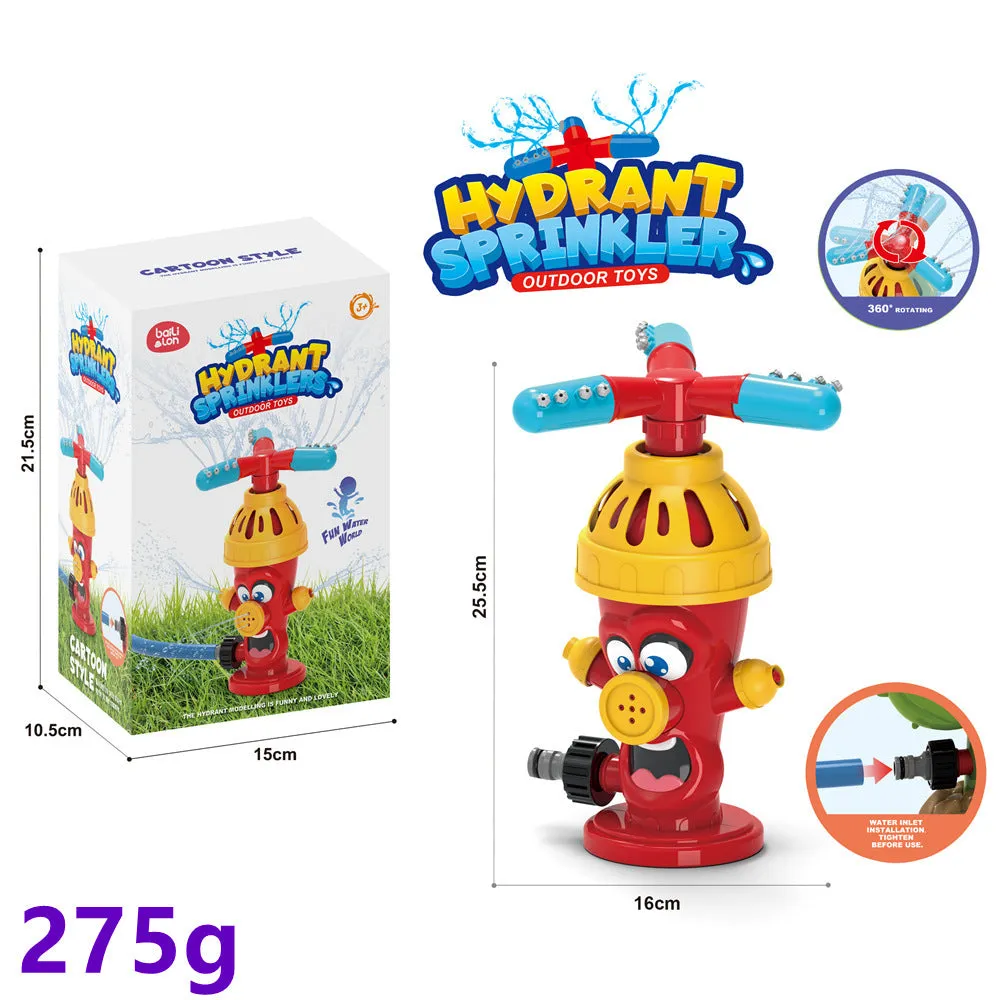 Cactus-shaped outdoor water sprinkler toy for kids on green grass with water spray