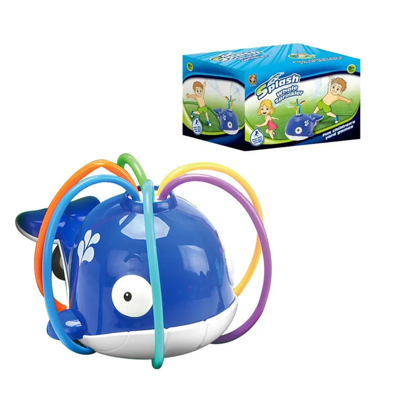Cactus-shaped outdoor water sprinkler toy for kids on green grass with water spray