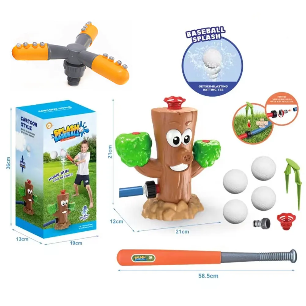 Cactus-shaped outdoor water sprinkler toy for kids on green grass with water spray