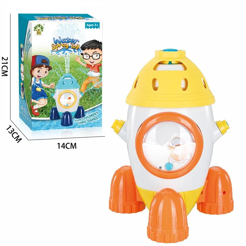 Cactus-shaped outdoor water sprinkler toy for kids on green grass with water spray