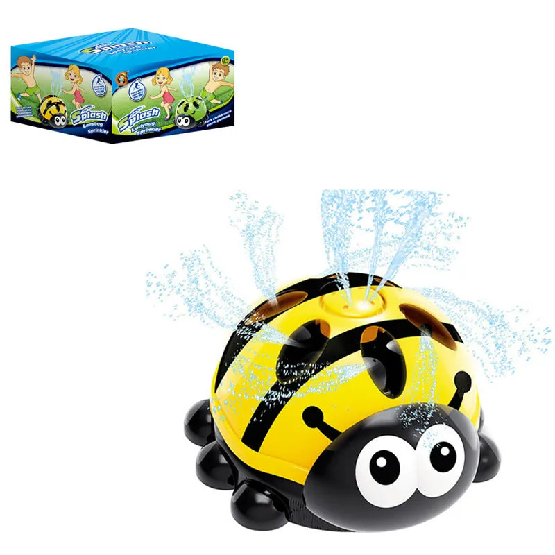 Cactus-shaped outdoor water sprinkler toy for kids on green grass with water spray