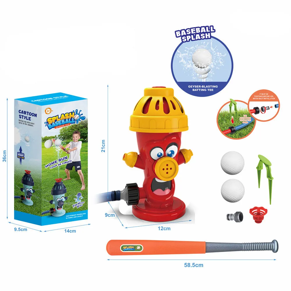 Cactus-shaped outdoor water sprinkler toy for kids on green grass with water spray