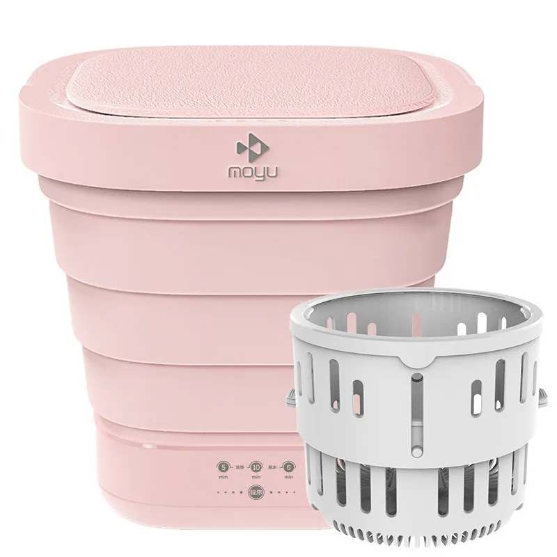 Portable folding bucket washing machine in white with silicone collapsible section and ABS lid
