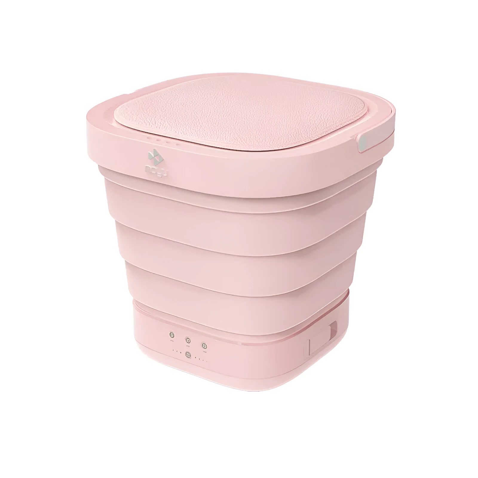 Portable folding bucket washing machine in white with silicone collapsible section and ABS lid