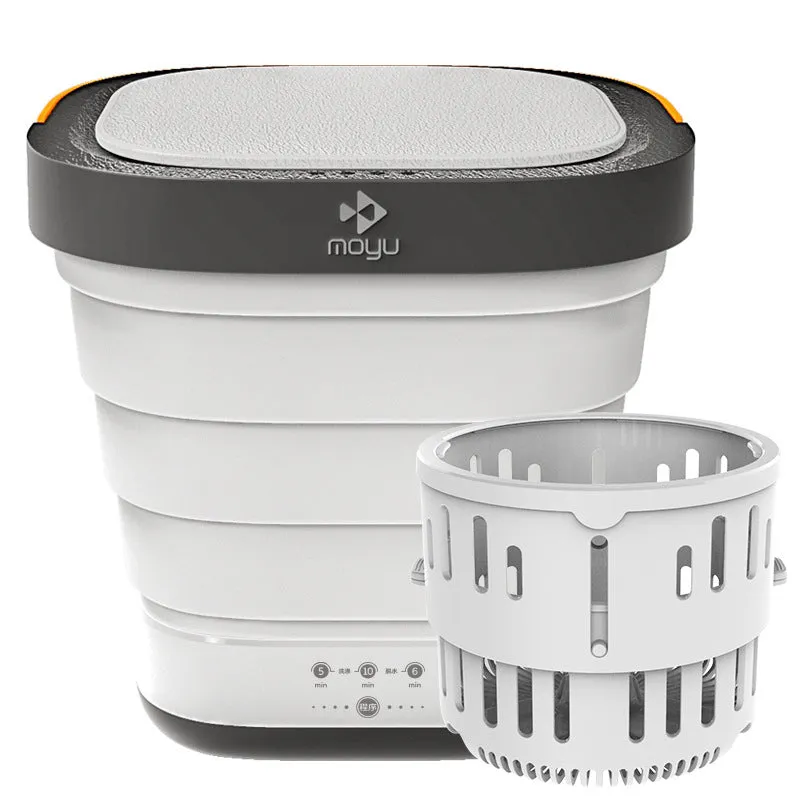 Portable folding bucket washing machine in white with silicone collapsible section and ABS lid