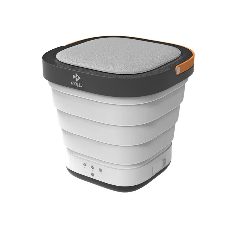 Portable folding bucket washing machine in white with silicone collapsible section and ABS lid