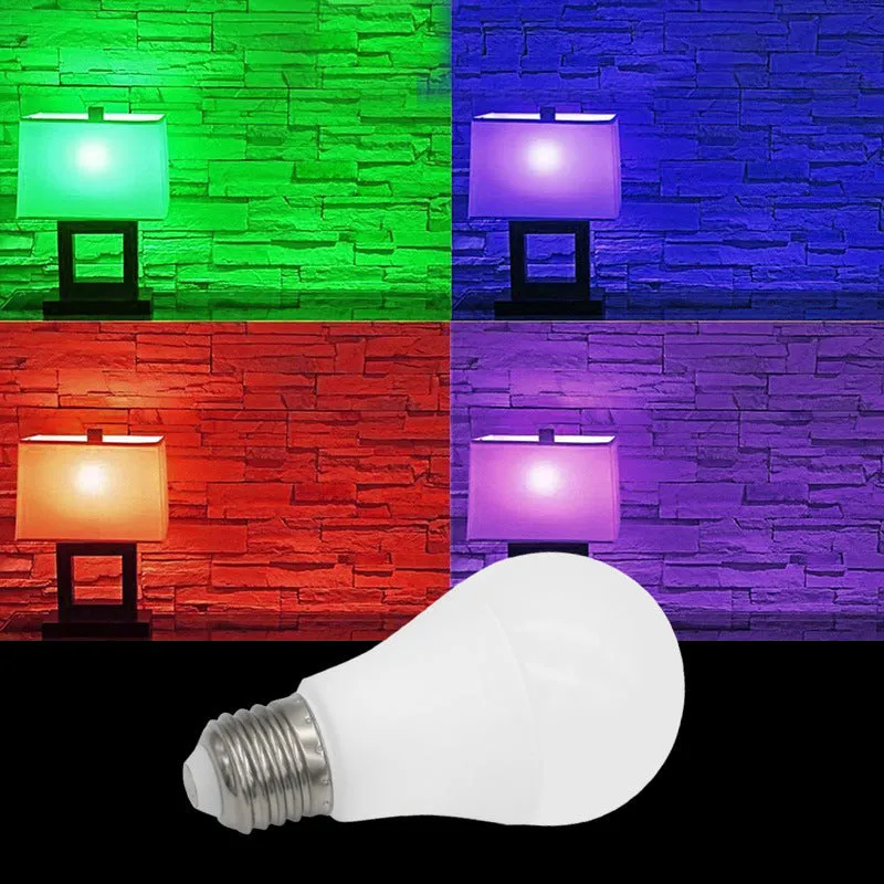 RGB colour changing LED bulb with remote control, 16 colours, fits E27 and B22 sockets