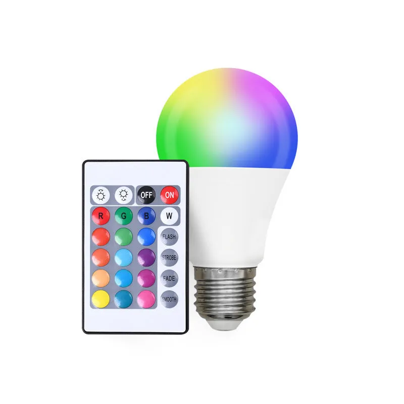 RGB colour changing LED bulb with remote control, 16 colours, fits E27 and B22 sockets