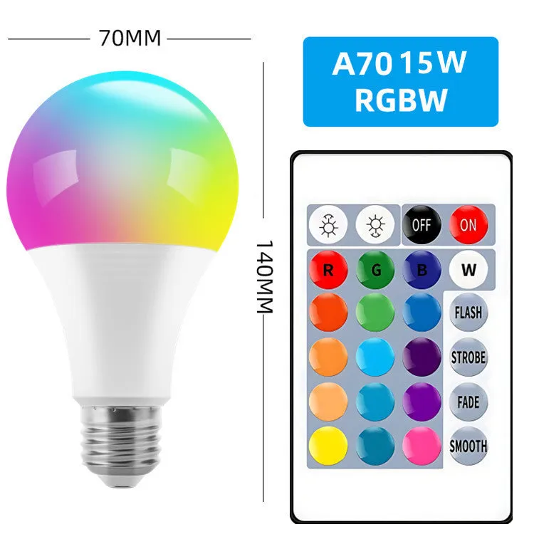 RGB colour changing LED bulb with remote control, 16 colours, fits E27 and B22 sockets