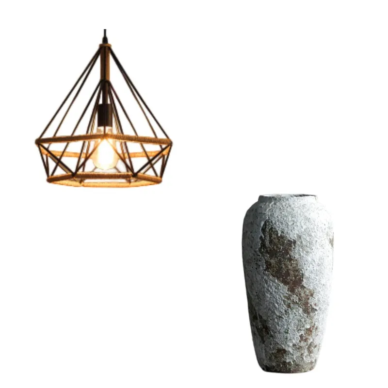 Rustic twine wrapped iron chandelier with adjustable height, 25cm diameter model shown