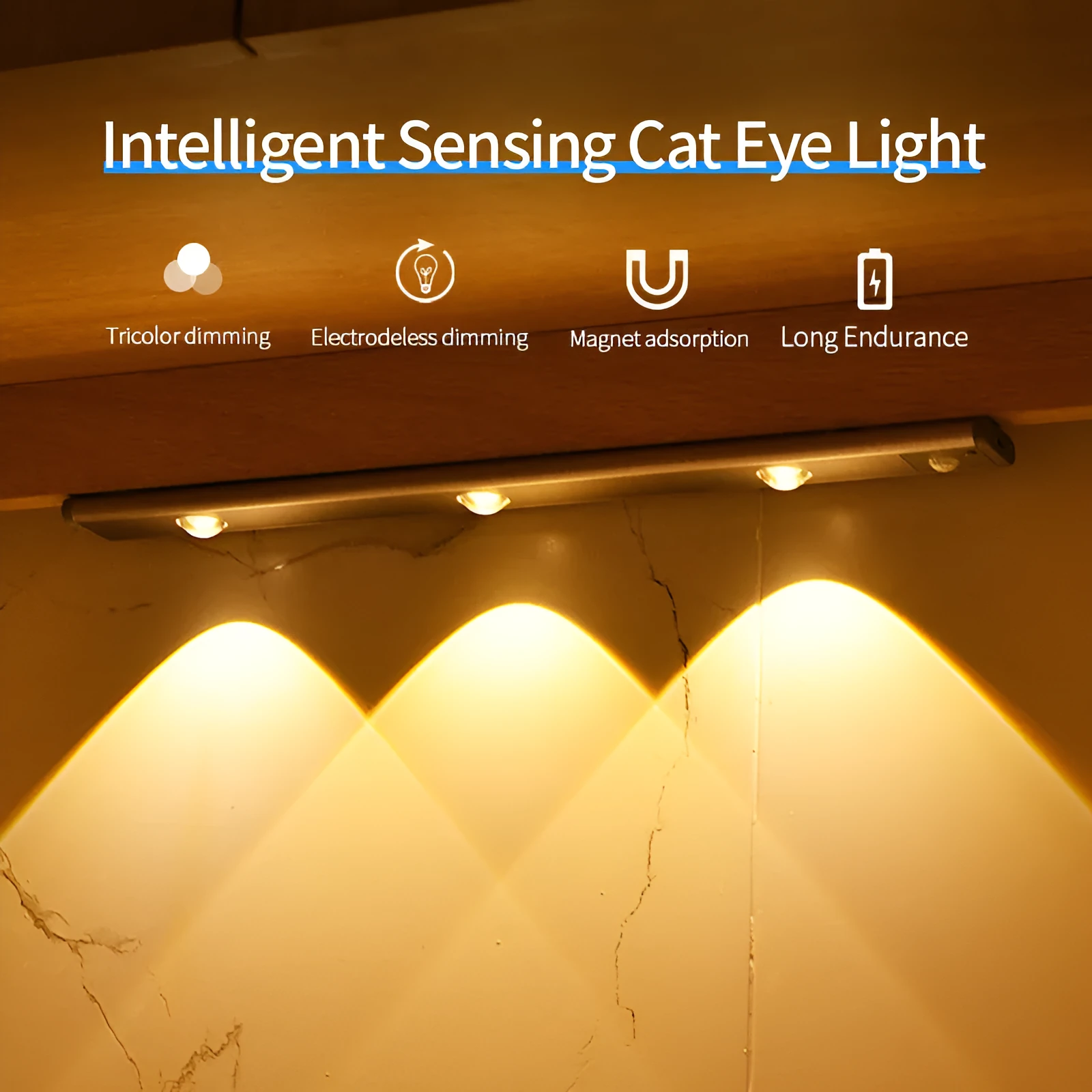Rechargeable motion sensor lamp with aluminium body and magnetic mount for under-cabinet use, three colour temperature LED