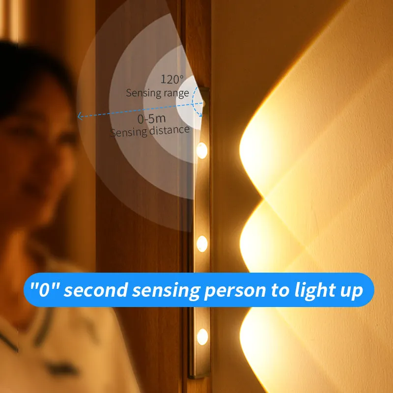 Rechargeable motion sensor lamp with aluminium body and magnetic mount for under-cabinet use, three colour temperature LED