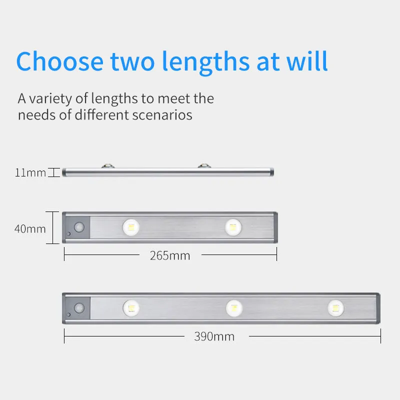 Rechargeable motion sensor lamp with aluminium body and magnetic mount for under-cabinet use, three colour temperature LED