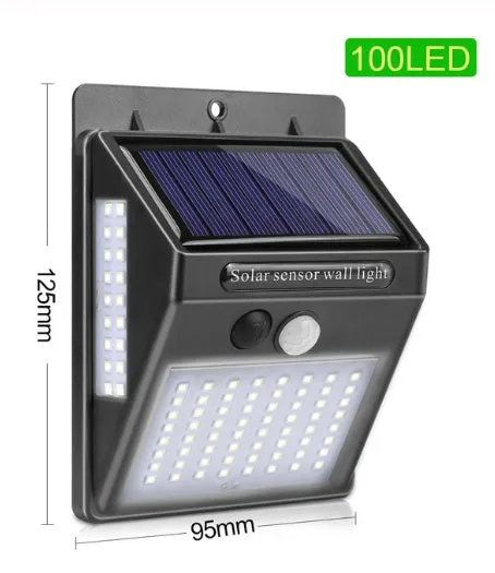 Solar sensor light with 20 LED beads and infrared sensor on a wall in outdoor setting