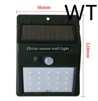 Solar sensor light with 20 LED beads and infrared sensor on a wall in outdoor setting