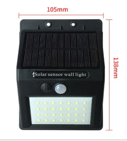 Solar sensor light with 20 LED beads and infrared sensor on a wall in outdoor setting