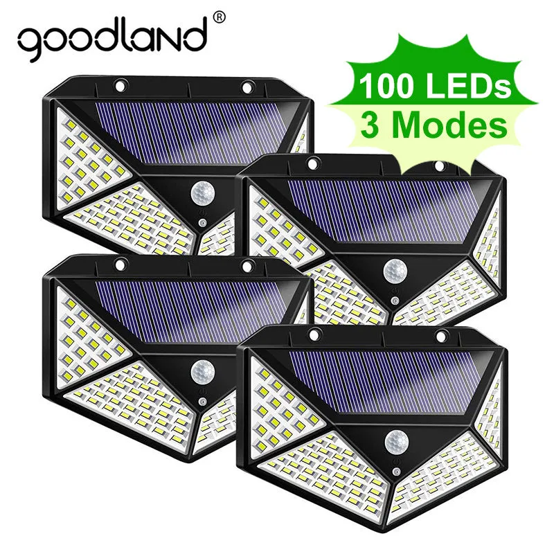 Solar sensor light with 20 LED beads and infrared sensor on a wall in outdoor setting