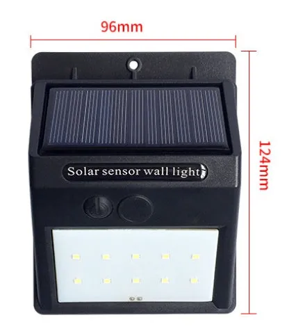 Solar sensor light with 20 LED beads and infrared sensor on a wall in outdoor setting
