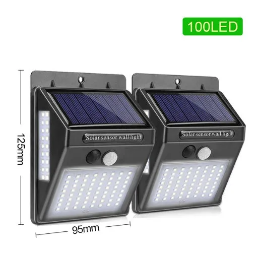 Solar sensor light with 20 LED beads and infrared sensor on a wall in outdoor setting