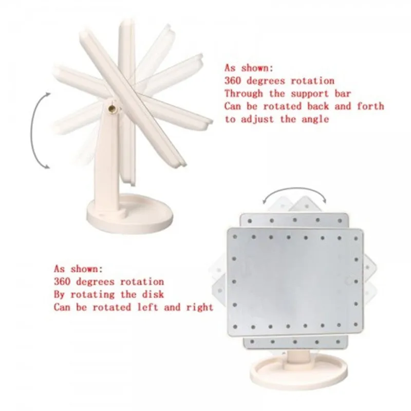 Portable 360 degree rotation touch induction LED tabletop cosmetic mirror in pink with 22 lights
