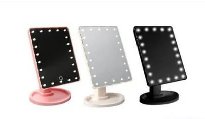 Portable 360 degree rotation touch induction LED tabletop cosmetic mirror in pink with 22 lights