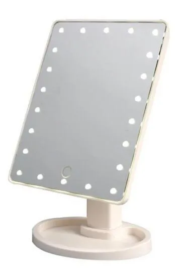 Portable 360 degree rotation touch induction LED tabletop cosmetic mirror in pink with 22 lights