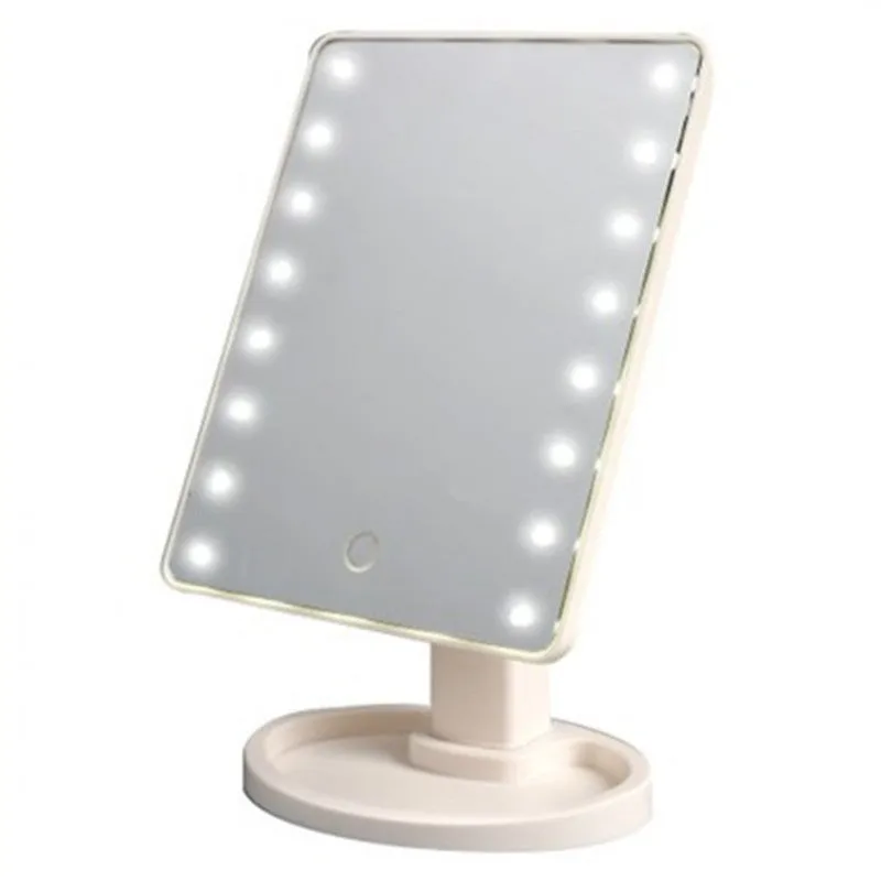 Portable 360 degree rotation touch induction LED tabletop cosmetic mirror in pink with 22 lights