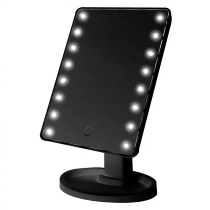Portable 360 degree rotation touch induction LED tabletop cosmetic mirror in pink with 22 lights