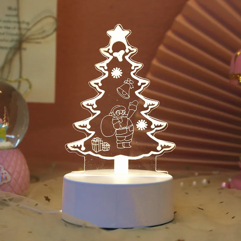 Creative electronic night light with acrylic light board showing USB cable, touch control, and three colour modes on a bedside table