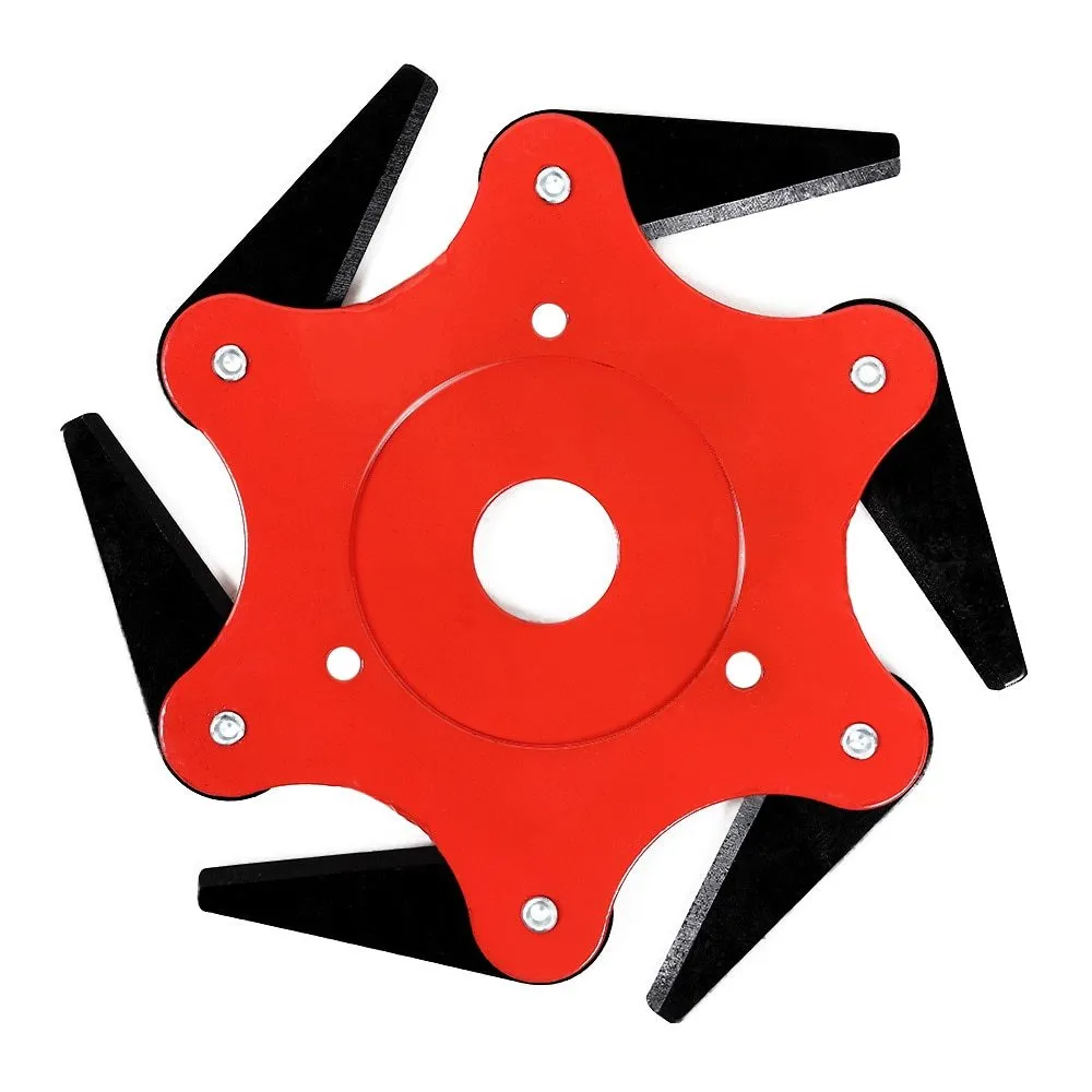 Multi-leaf cast steel mowing head blades with red six-leaf lightweight knife on grass trimmer
