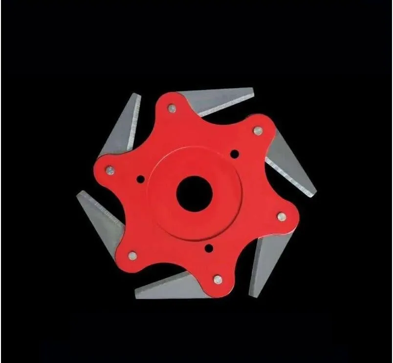Multi-leaf cast steel mowing head blades with red six-leaf lightweight knife on grass trimmer