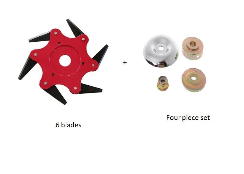 Multi-leaf cast steel mowing head blades with red six-leaf lightweight knife on grass trimmer
