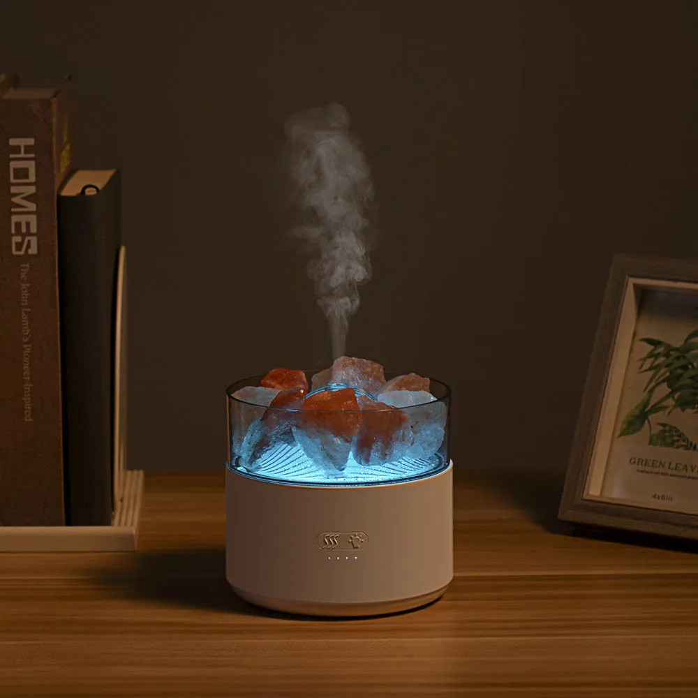 Cool-mist impeller humidifier with Himalayan salt crystal aroma diffuser and 7-colour LED night light in white