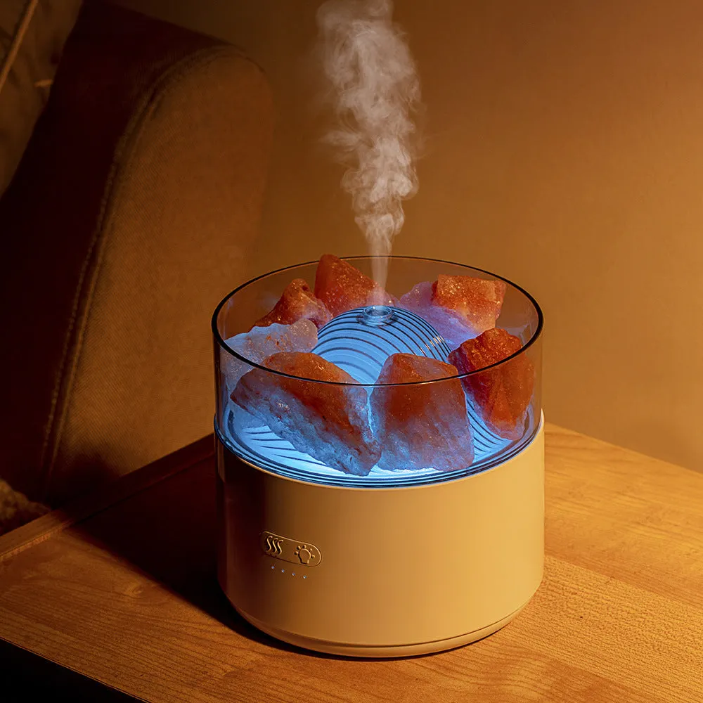 Cool-mist impeller humidifier with Himalayan salt crystal aroma diffuser and 7-colour LED night light in white