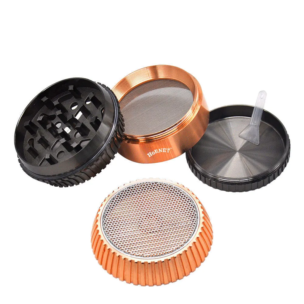 Creative mushroom-shaped zinc alloy metal smoke grinder with keychain and multi-functional tools on display
