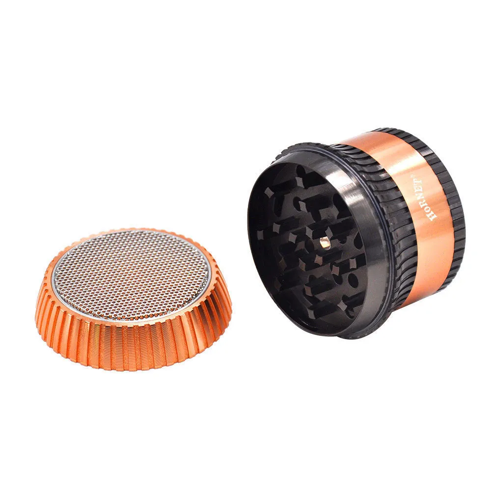 Creative mushroom-shaped zinc alloy metal smoke grinder with keychain and multi-functional tools on display