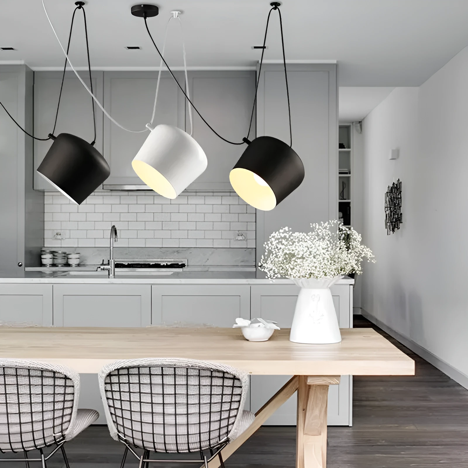 Modern LED fishing line chandelier aluminium alloy black finish with bulb for restaurant or home